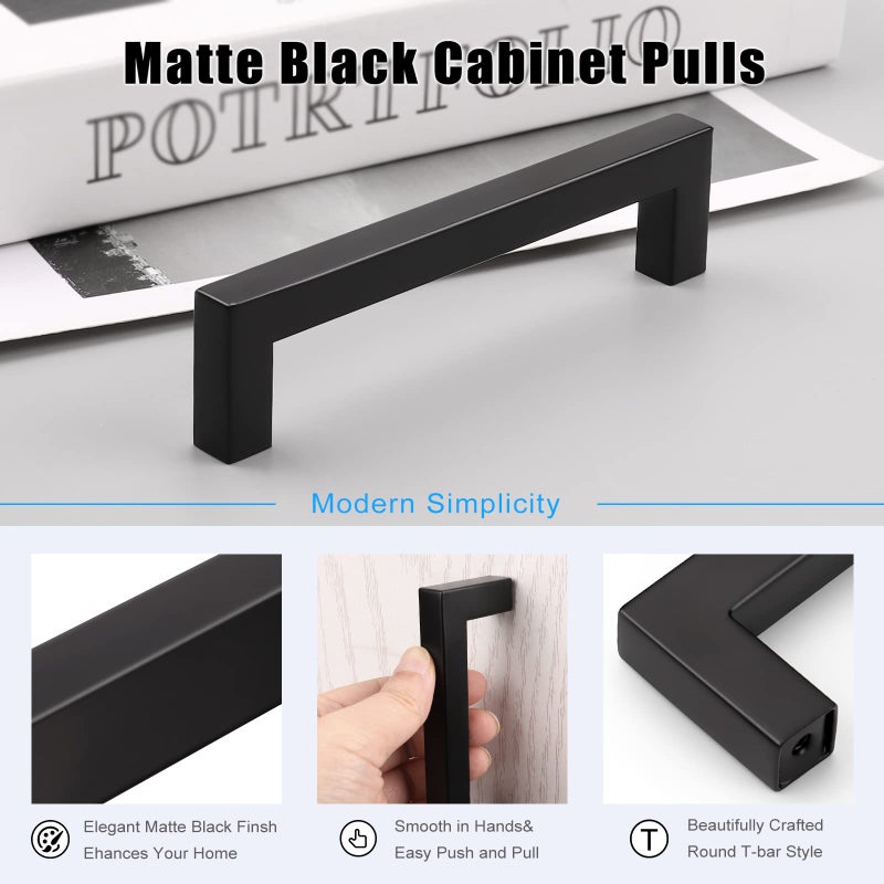 KNOBWELL 15 Pack 5 inch Black Cabinet Pulls, Stainless Steel Kitchen Cabinet Pulls and Handles, Vanity Dresser Drawer Pulls, 5-1/2" Overall Length, 5" Hole Center - Image 4